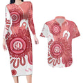 NAIDOC Week 2026 Couples Matching Long Sleeve Bodycon Dress and Hawaiian Shirt 50 Years Deadly Dhari Pink Aboriginal Art