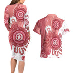 NAIDOC Week 2026 Couples Matching Long Sleeve Bodycon Dress and Hawaiian Shirt 50 Years Deadly Dhari Pink Aboriginal Art
