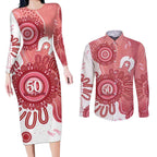 NAIDOC Week 2026 Couples Matching Long Sleeve Bodycon Dress and Long Sleeve Button Shirt 50 Years Deadly Dhari Pink Aboriginal Art
