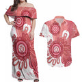 NAIDOC Week 2026 Couples Matching Off Shoulder Maxi Dress and Hawaiian Shirt 50 Years Deadly Dhari Pink Aboriginal Art