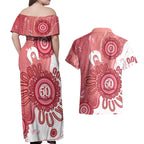 NAIDOC Week 2026 Couples Matching Off Shoulder Maxi Dress and Hawaiian Shirt 50 Years Deadly Dhari Pink Aboriginal Art