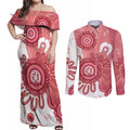 NAIDOC Week 2026 Couples Matching Off Shoulder Maxi Dress and Long Sleeve Button Shirt 50 Years Deadly Dhari Pink Aboriginal Art