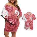 NAIDOC Week 2026 Couples Matching Off Shoulder Short Dress and Hawaiian Shirt 50 Years Deadly Dhari Pink Aboriginal Art