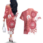 NAIDOC Week 2026 Couples Matching Off The Shoulder Long Sleeve Dress and Hawaiian Shirt 50 Years Deadly Dhari Pink Aboriginal Art
