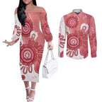 NAIDOC Week 2026 Couples Matching Off The Shoulder Long Sleeve Dress and Long Sleeve Button Shirt 50 Years Deadly Dhari Pink Aboriginal Art