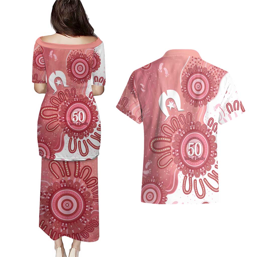 NAIDOC Week 2026 Couples Matching Puletasi and Hawaiian Shirt 50 Years Deadly Dhari Pink Aboriginal Art