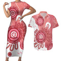 NAIDOC Week 2026 Couples Matching Short Sleeve Bodycon Dress and Hawaiian Shirt 50 Years Deadly Dhari Pink Aboriginal Art