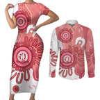 NAIDOC Week 2026 Couples Matching Short Sleeve Bodycon Dress and Long Sleeve Button Shirt 50 Years Deadly Dhari Pink Aboriginal Art