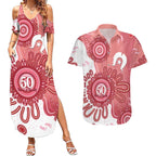 NAIDOC Week 2026 Couples Matching Summer Maxi Dress and Hawaiian Shirt 50 Years Deadly Dhari Pink Aboriginal Art