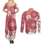 NAIDOC Week 2026 Couples Matching Summer Maxi Dress and Long Sleeve Button Shirt 50 Years Deadly Dhari Pink Aboriginal Art