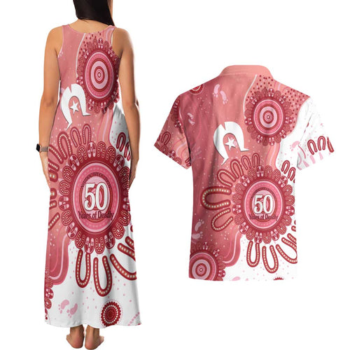 NAIDOC Week 2026 Couples Matching Tank Maxi Dress and Hawaiian Shirt 50 Years Deadly Dhari Pink Aboriginal Art