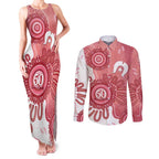 NAIDOC Week 2026 Couples Matching Tank Maxi Dress and Long Sleeve Button Shirt 50 Years Deadly Dhari Pink Aboriginal Art