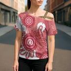 NAIDOC Week 2026 Cross Shoulder Shirt 50 Years Deadly Dhari Pink Aboriginal Art