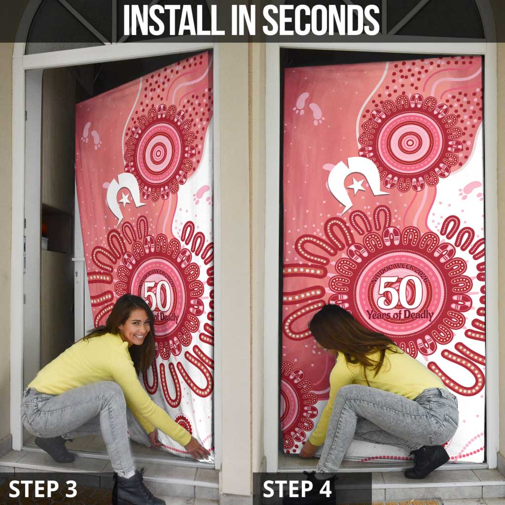 NAIDOC Week 2026 Door Cover 50 Years Deadly Dhari Pink Aboriginal Art