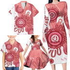 NAIDOC Week 2026 Family Matching Long Sleeve Bodycon Dress and Hawaiian Shirt 50 Years Deadly Dhari Pink Aboriginal Art