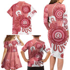 NAIDOC Week 2026 Family Matching Long Sleeve Bodycon Dress and Hawaiian Shirt 50 Years Deadly Dhari Pink Aboriginal Art