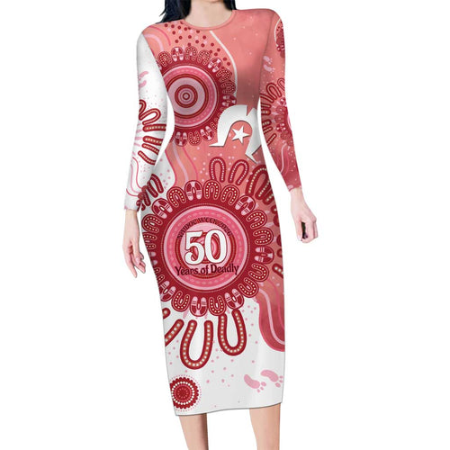 NAIDOC Week 2026 Family Matching Long Sleeve Bodycon Dress and Hawaiian Shirt 50 Years Deadly Dhari Pink Aboriginal Art