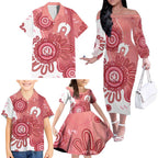 NAIDOC Week 2026 Family Matching Off The Shoulder Long Sleeve Dress and Hawaiian Shirt 50 Years Deadly Dhari Pink Aboriginal Art