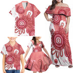 NAIDOC Week 2026 Family Matching Off Shoulder Maxi Dress and Hawaiian Shirt 50 Years Deadly Dhari Pink Aboriginal Art
