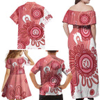 NAIDOC Week 2026 Family Matching Off Shoulder Maxi Dress and Hawaiian Shirt 50 Years Deadly Dhari Pink Aboriginal Art