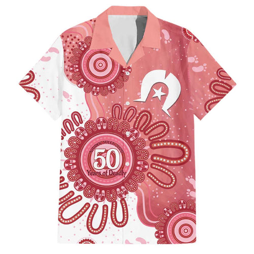 NAIDOC Week 2026 Family Matching Off Shoulder Maxi Dress and Hawaiian Shirt 50 Years Deadly Dhari Pink Aboriginal Art