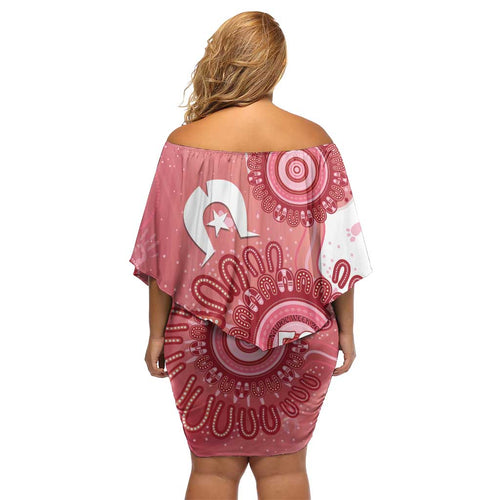 NAIDOC Week 2026 Family Matching Off Shoulder Short Dress and Hawaiian Shirt 50 Years Deadly Dhari Pink Aboriginal Art