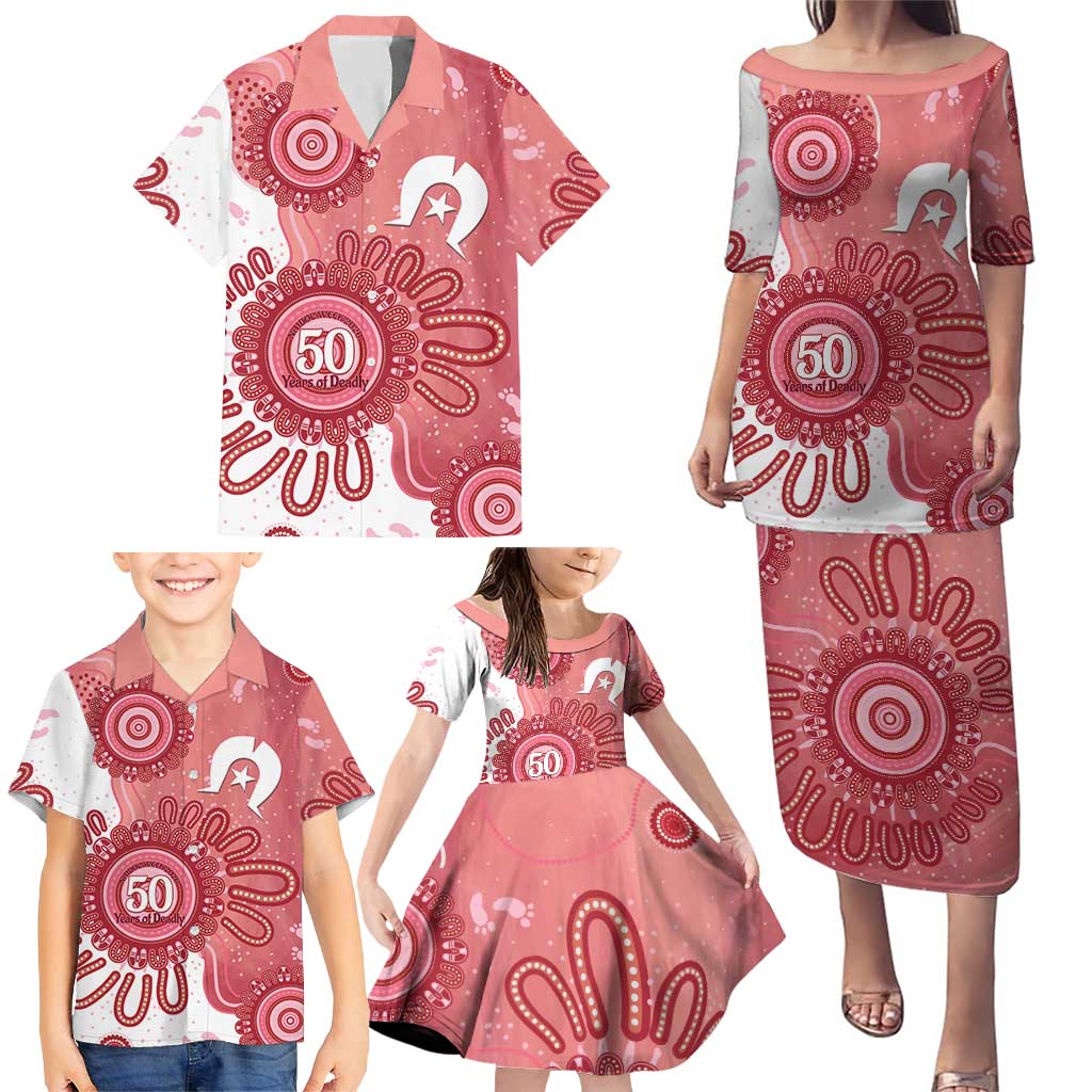NAIDOC Week 2026 Family Matching Puletasi and Hawaiian Shirt 50 Years Deadly Dhari Pink Aboriginal Art