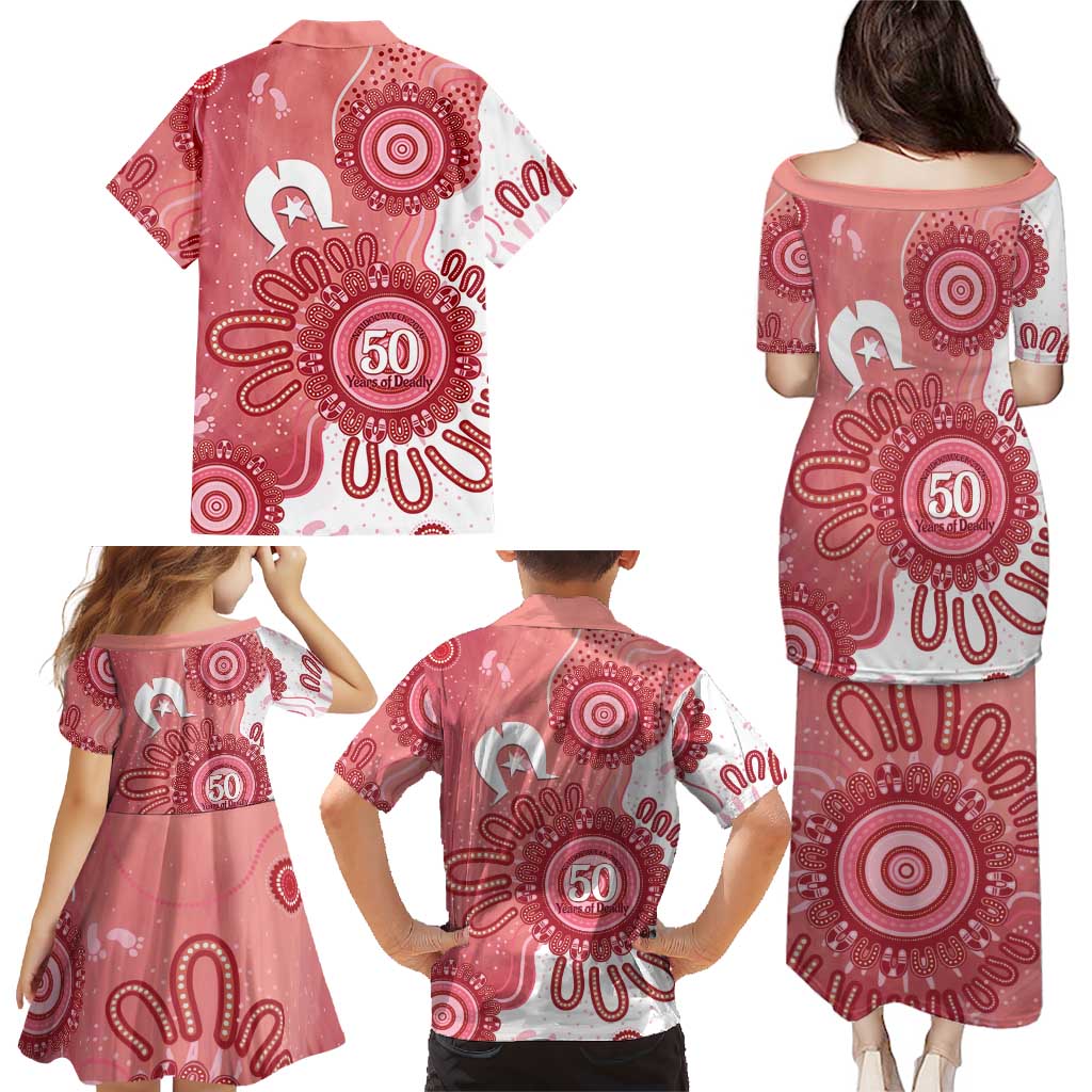 NAIDOC Week 2026 Family Matching Puletasi and Hawaiian Shirt 50 Years Deadly Dhari Pink Aboriginal Art