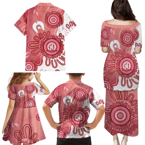 NAIDOC Week 2026 Family Matching Puletasi and Hawaiian Shirt 50 Years Deadly Dhari Pink Aboriginal Art