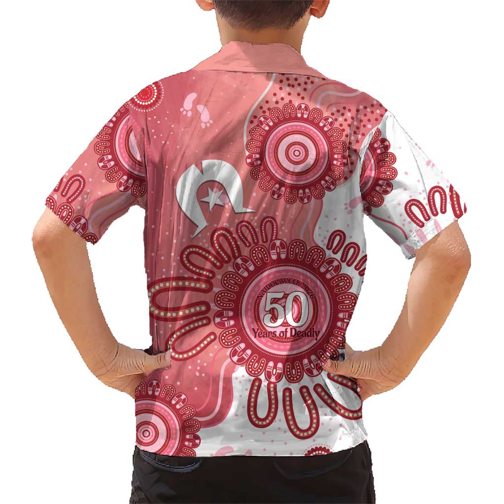 NAIDOC Week 2026 Family Matching Short Sleeve Bodycon Dress and Hawaiian Shirt 50 Years Deadly Dhari Pink Aboriginal Art