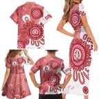 NAIDOC Week 2026 Family Matching Short Sleeve Bodycon Dress and Hawaiian Shirt 50 Years Deadly Dhari Pink Aboriginal Art