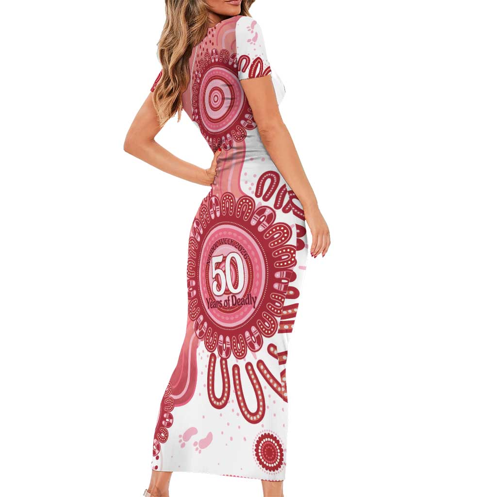 NAIDOC Week 2026 Family Matching Short Sleeve Bodycon Dress and Hawaiian Shirt 50 Years Deadly Dhari Pink Aboriginal Art