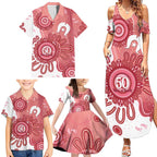 NAIDOC Week 2026 Family Matching Summer Maxi Dress and Hawaiian Shirt 50 Years Deadly Dhari Pink Aboriginal Art