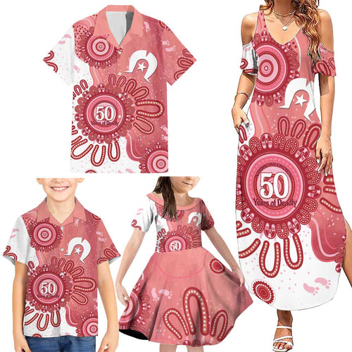 NAIDOC Week 2026 Family Matching Summer Maxi Dress and Hawaiian Shirt 50 Years Deadly Dhari Pink Aboriginal Art