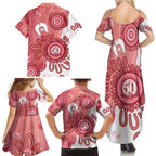 NAIDOC Week 2026 Family Matching Summer Maxi Dress and Hawaiian Shirt 50 Years Deadly Dhari Pink Aboriginal Art