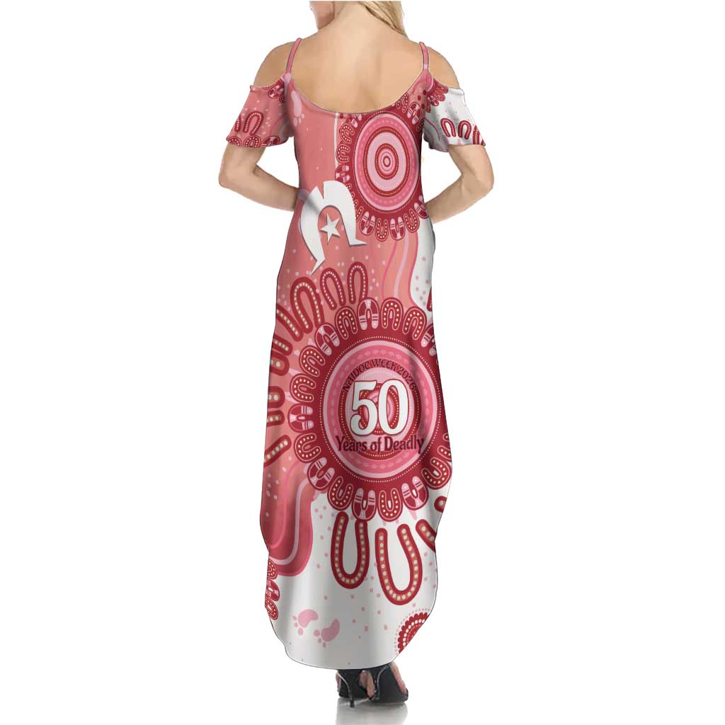 NAIDOC Week 2026 Family Matching Summer Maxi Dress and Hawaiian Shirt 50 Years Deadly Dhari Pink Aboriginal Art