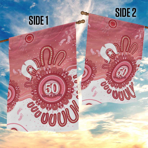 NAIDOC Week 2026 Garden Flag 50 Years Deadly Dhari Pink Aboriginal Art
