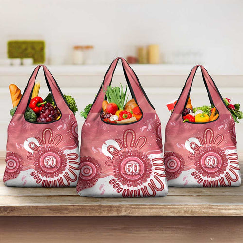 NAIDOC Week 2026 Grocery Bag 50 Years Deadly Dhari Pink Aboriginal Art