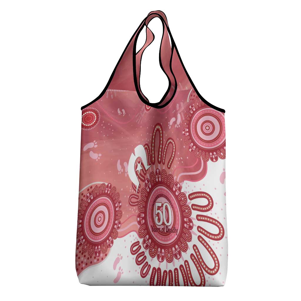 NAIDOC Week 2026 Grocery Bag 50 Years Deadly Dhari Pink Aboriginal Art