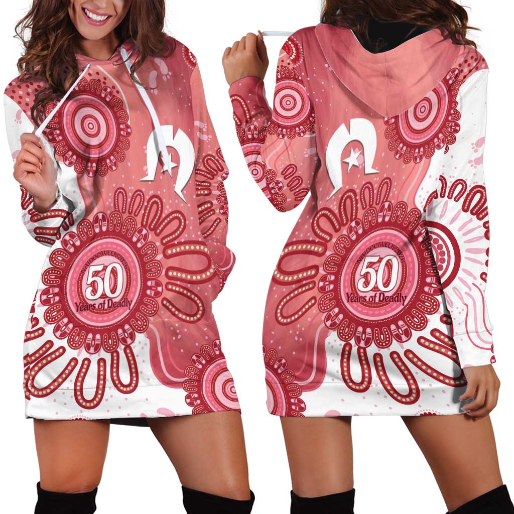 NAIDOC Week 2026 Hoodie Dress 50 Years Deadly Dhari Pink Aboriginal Art