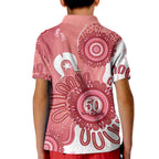NAIDOC Week 2026 Kid Polo Shirt 50 Years Deadly Dhari Pink Aboriginal Art