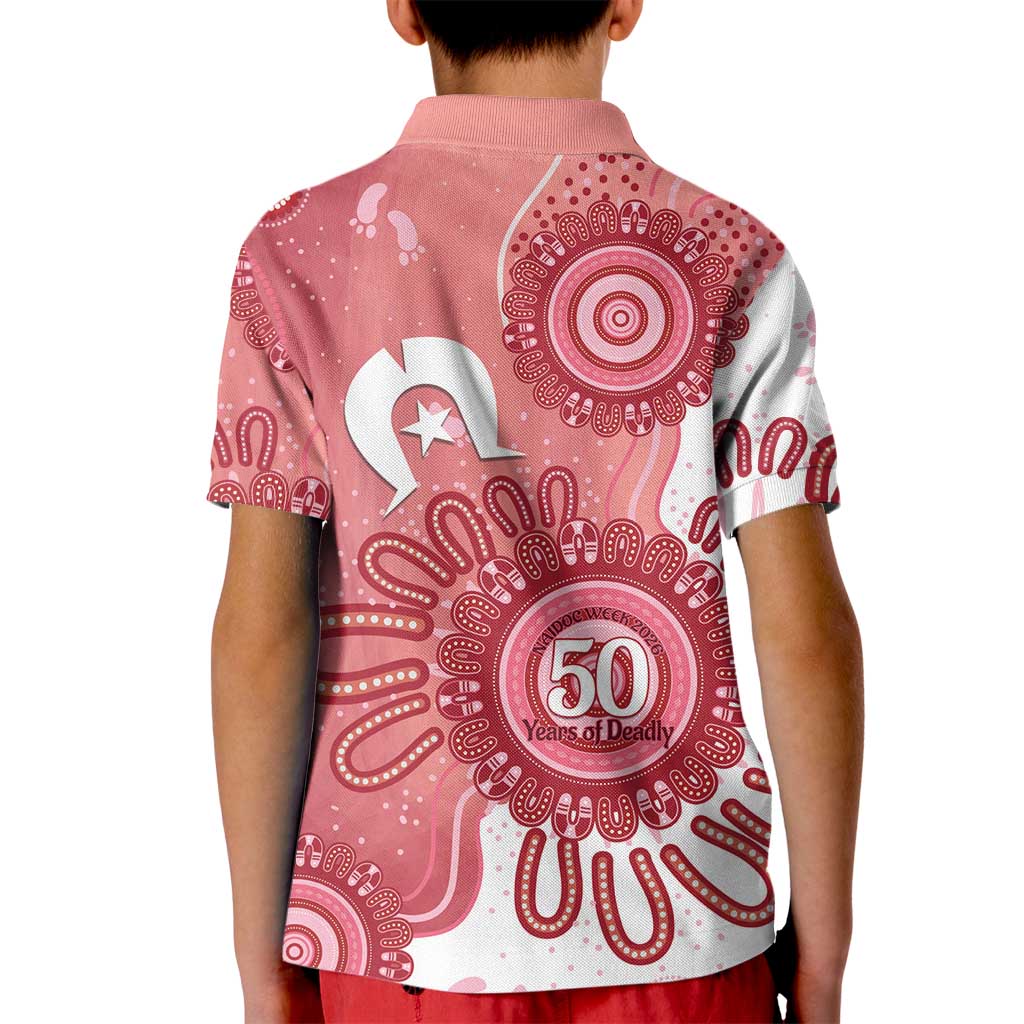 NAIDOC Week 2026 Kid Polo Shirt 50 Years Deadly Dhari Pink Aboriginal Art