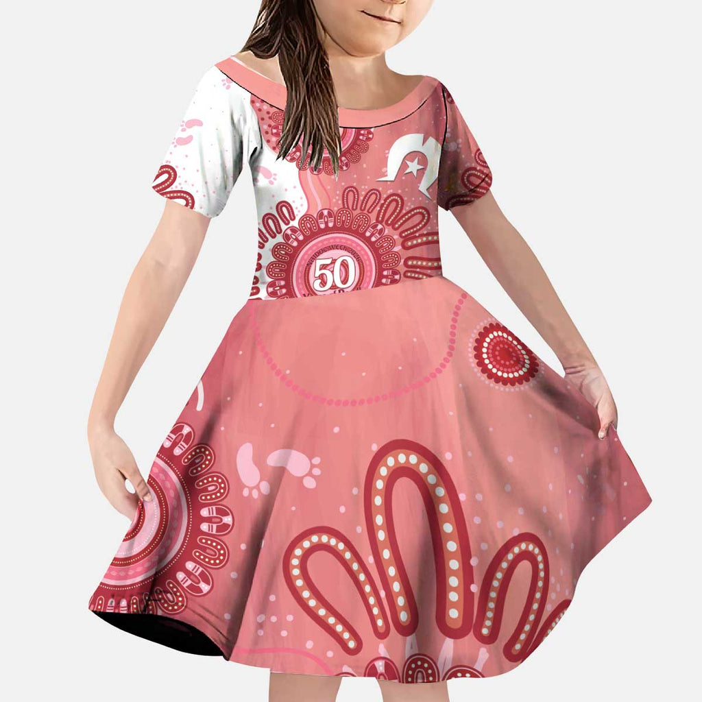 NAIDOC Week 2026 Kid Short Sleeve Dress 50 Years Deadly Dhari Pink Aboriginal Art