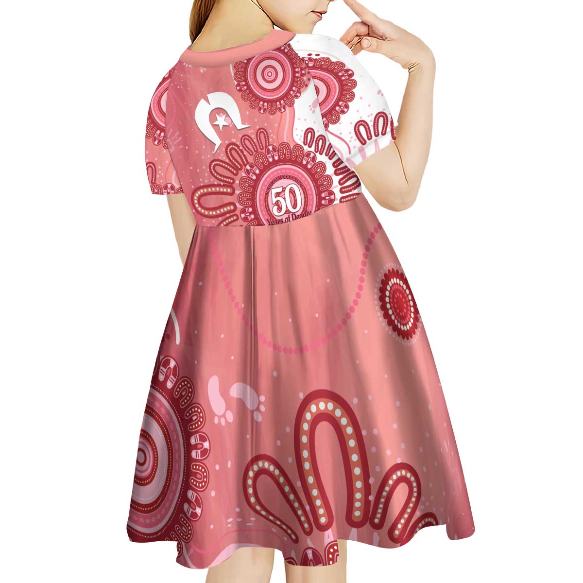 NAIDOC Week 2026 Kid Short Sleeve Dress 50 Years Deadly Dhari Pink Aboriginal Art