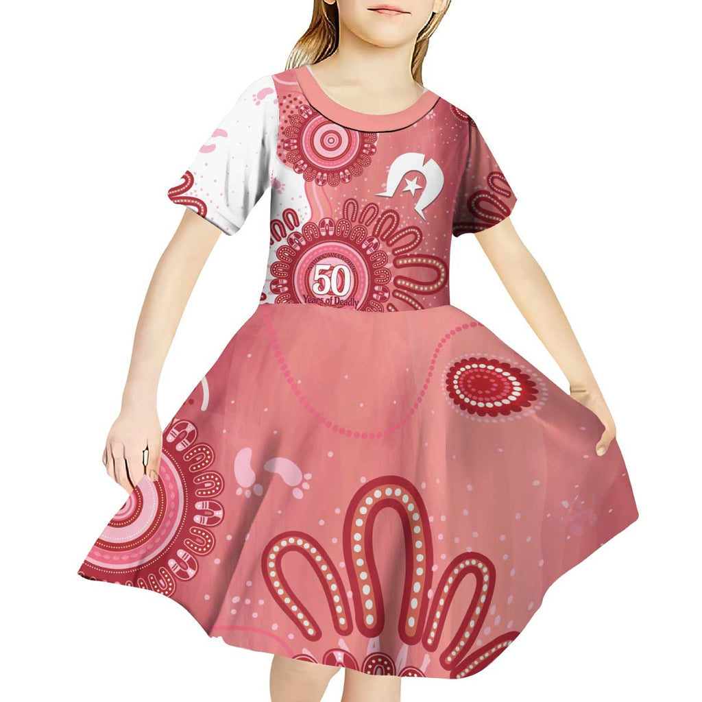 NAIDOC Week 2026 Kid Short Sleeve Dress 50 Years Deadly Dhari Pink Aboriginal Art