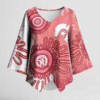 NAIDOC Week 2026 Kimono Sleeve Blouse 50 Years Deadly Dhari Pink Aboriginal Art