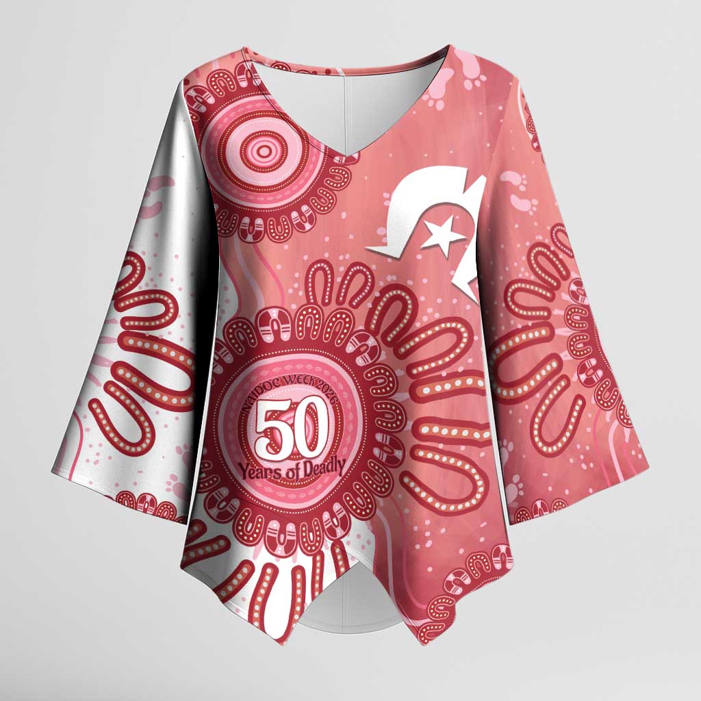 NAIDOC Week 2026 Kimono Sleeve Blouse 50 Years Deadly Dhari Pink Aboriginal Art