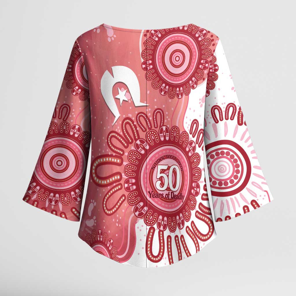 NAIDOC Week 2026 Kimono Sleeve Blouse 50 Years Deadly Dhari Pink Aboriginal Art