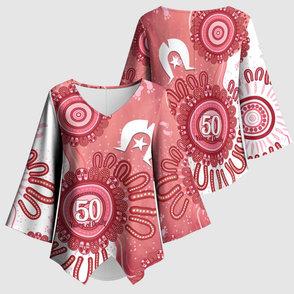 NAIDOC Week 2026 Kimono Sleeve Blouse 50 Years Deadly Dhari Pink Aboriginal Art