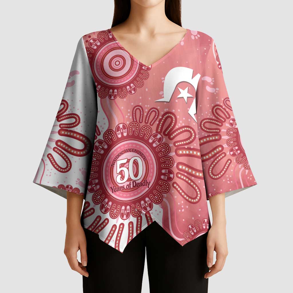 NAIDOC Week 2026 Kimono Sleeve Blouse 50 Years Deadly Dhari Pink Aboriginal Art